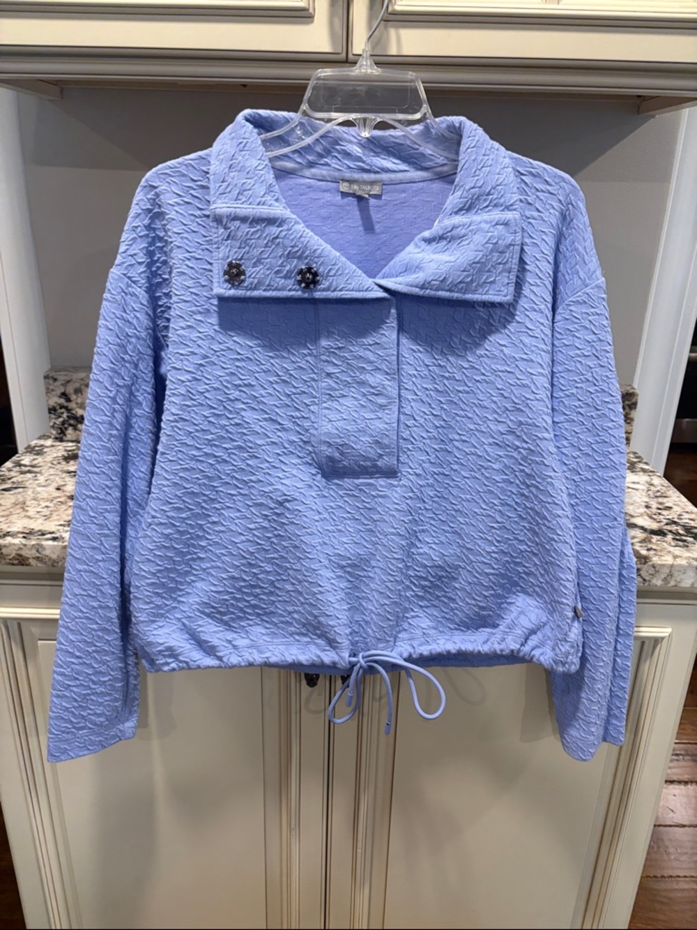 Talbots Light Blue Textured Drawstring Pullover Jacket
